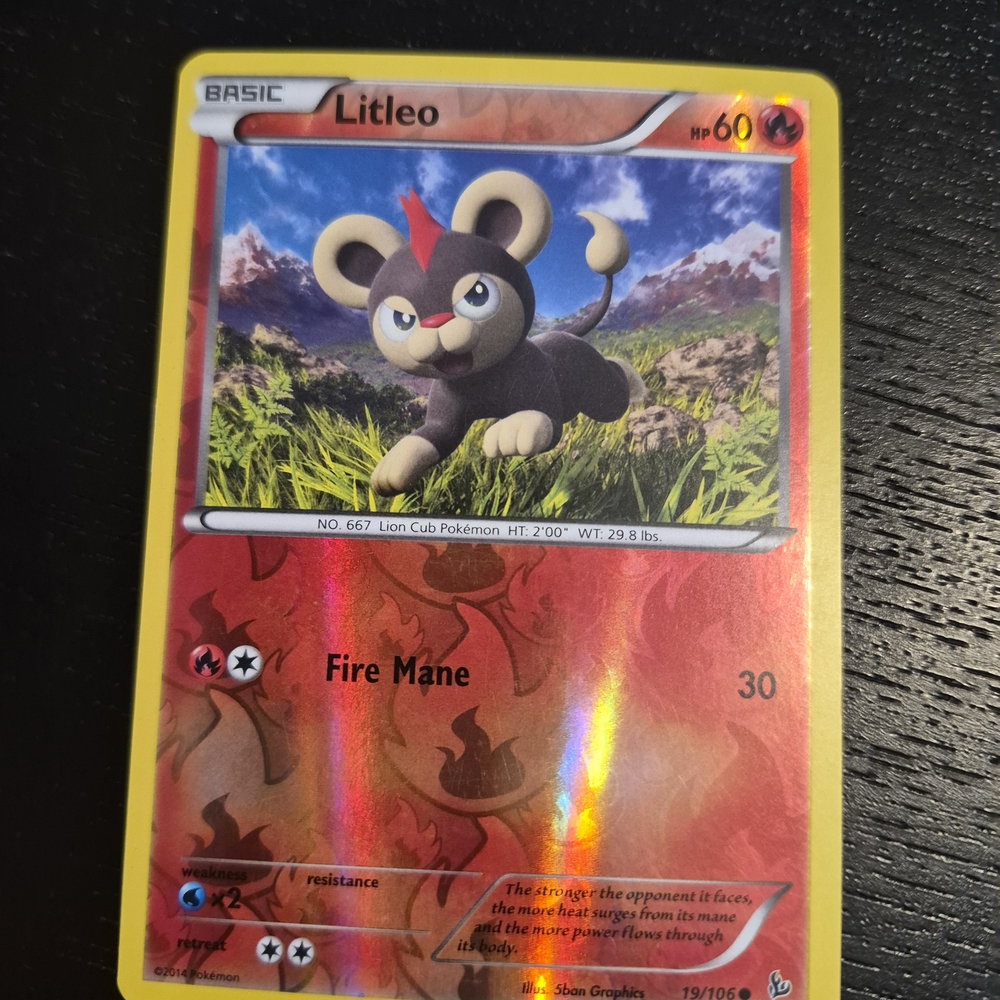 Litleo Pokémon Holo Card — Red and Yellow